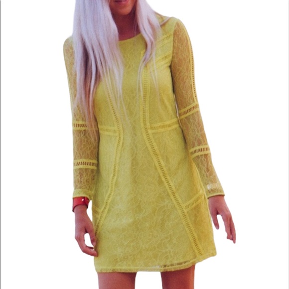 H&M Beautiful Neon Yellow Lace Dress Size 6 - Picture 2 of 8